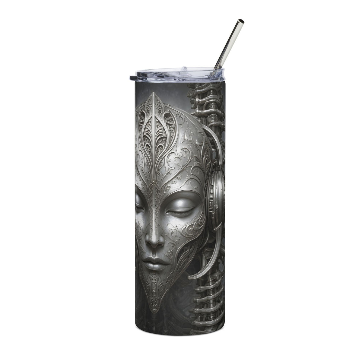 Silver Relic Mask 20oz tumbler – biomechanical art tumbler by Gifted Porch