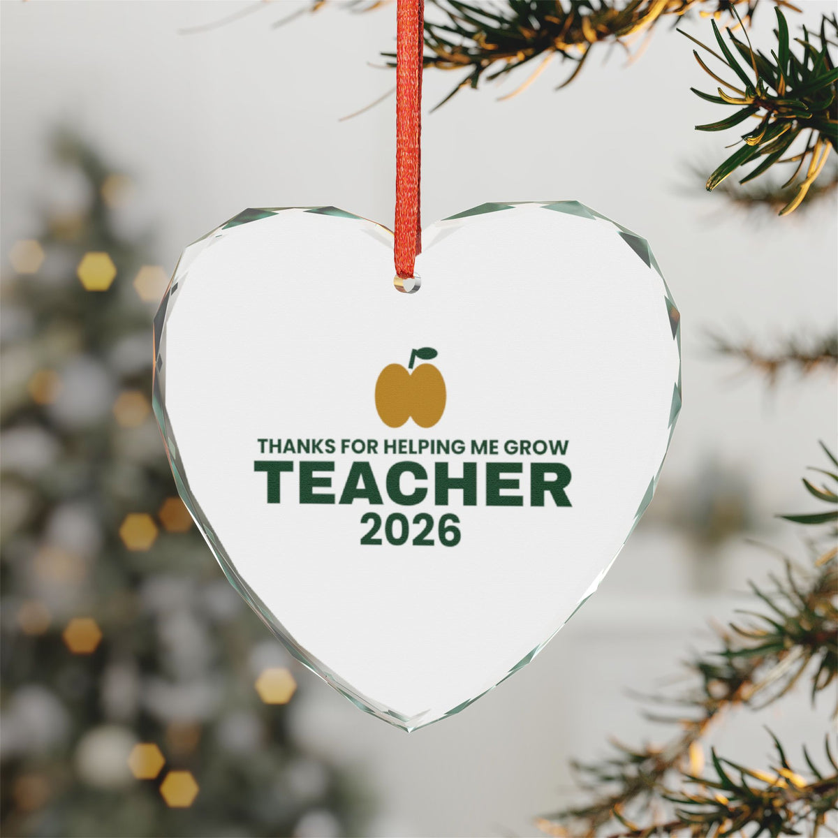 Teacher Christmas 2026 Glass Heart Ornament