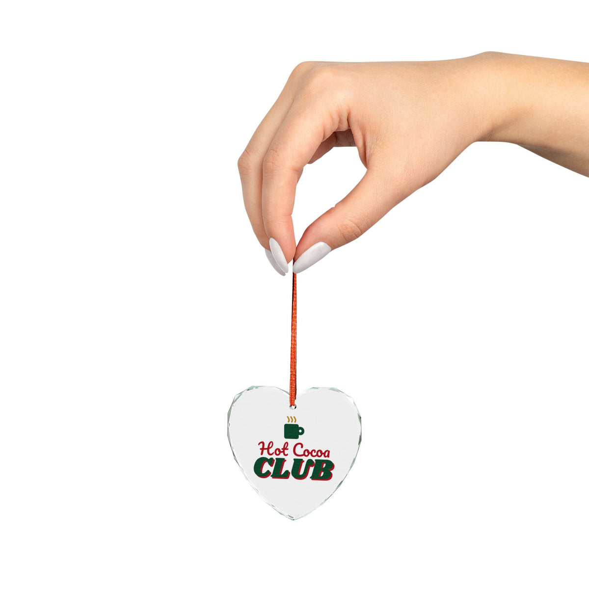 Hot Cocoa Club Glass Heart Ornament