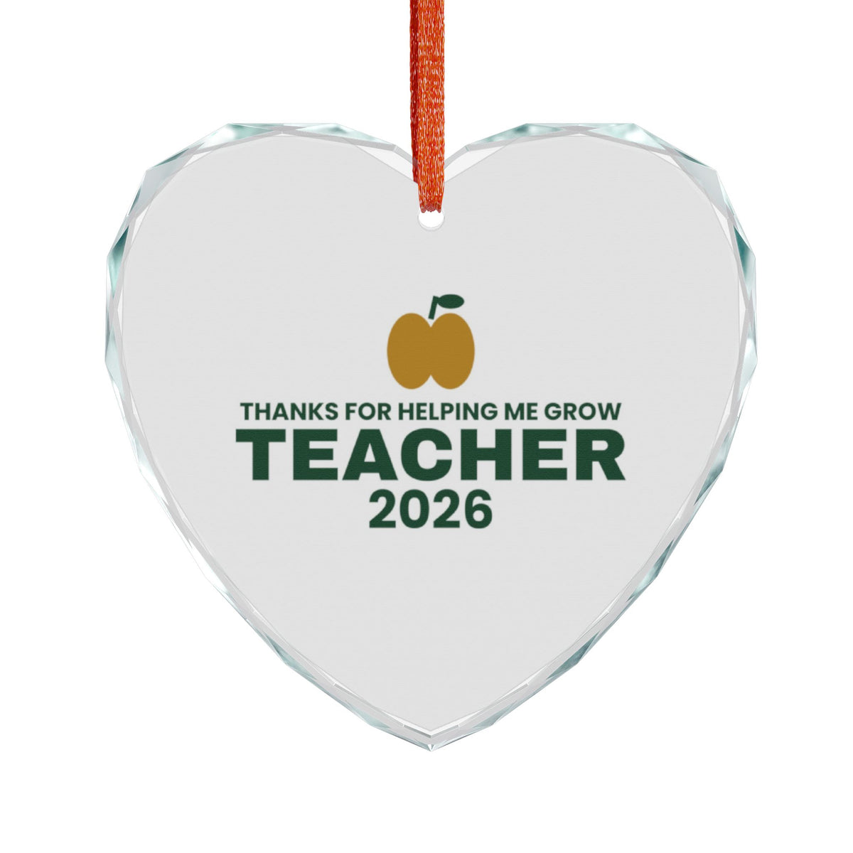 Teacher Christmas 2026 Glass Heart Ornament