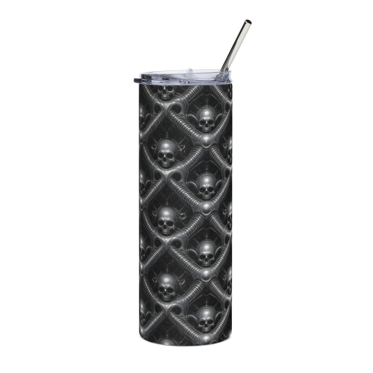 Chrome Skull Lattice 20oz tumbler – biomechanical art tumbler by Gifted Porch