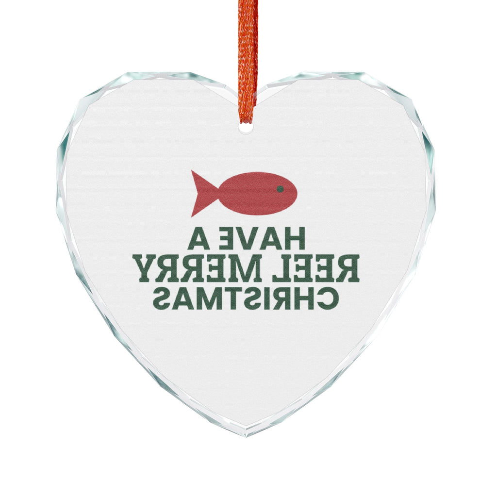 Reel Merry Christmas Glass Heart Ornament