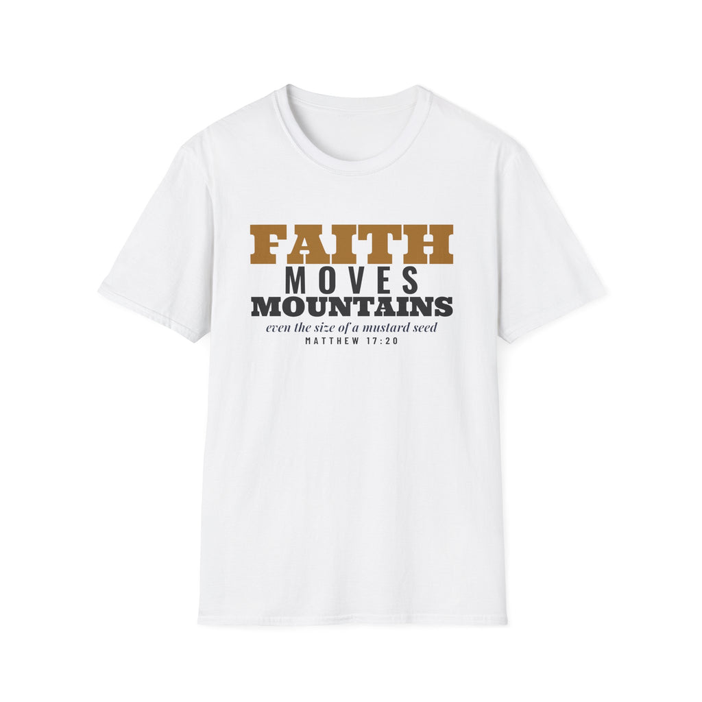 Faith Moves Mountains Matthew 17:20 Christian T-Shirt – Gifted Porch, view 1