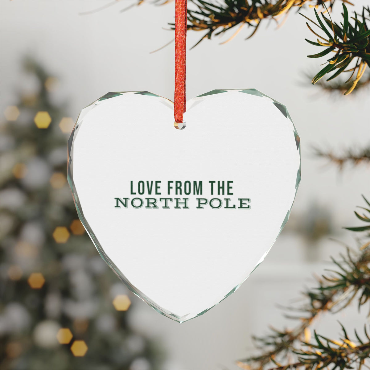 Love From the North Pole Glass Heart Ornament