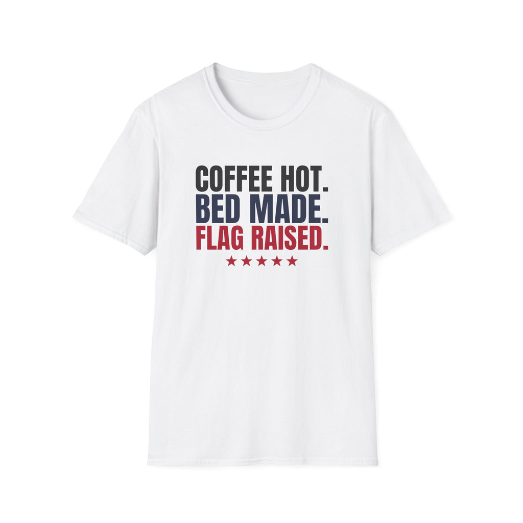 Coffee Hot Bed Made Flag Raised Veteran T-Shirt – Gifted Porch, view 1