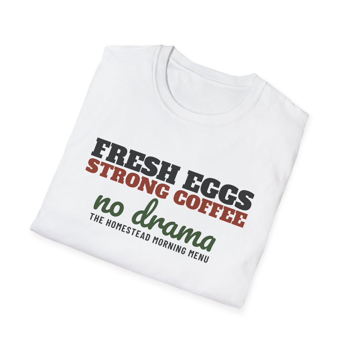 Fresh Eggs Strong Coffee No Drama Funny Farm T-Shirt – Gifted Porch, view 5