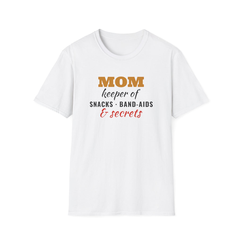 Mom Keeper Of Snacks Band-Aids And Secrets Funny Mom T-Shirt – Gifted Porch, view 1