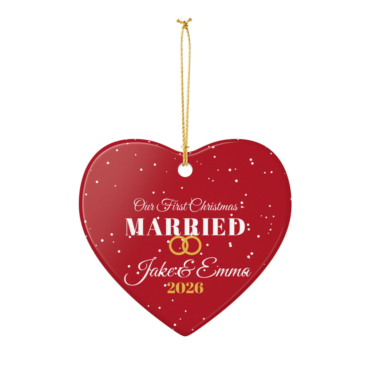 Our First Christmas Married 2026 Personalized Heart Ornament – Gifted Porch, view 7