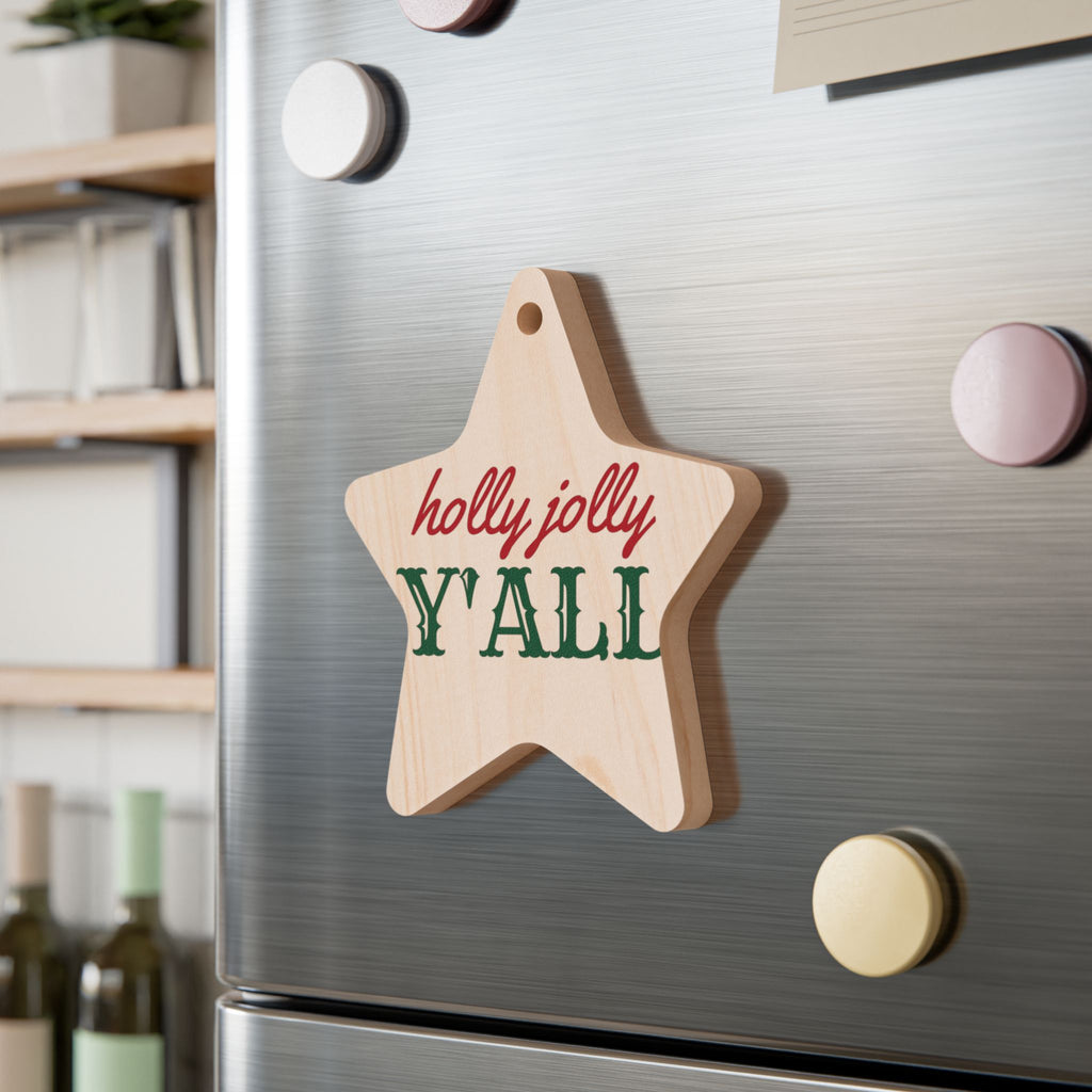 Holly Jolly Y'all Wood Star Ornament