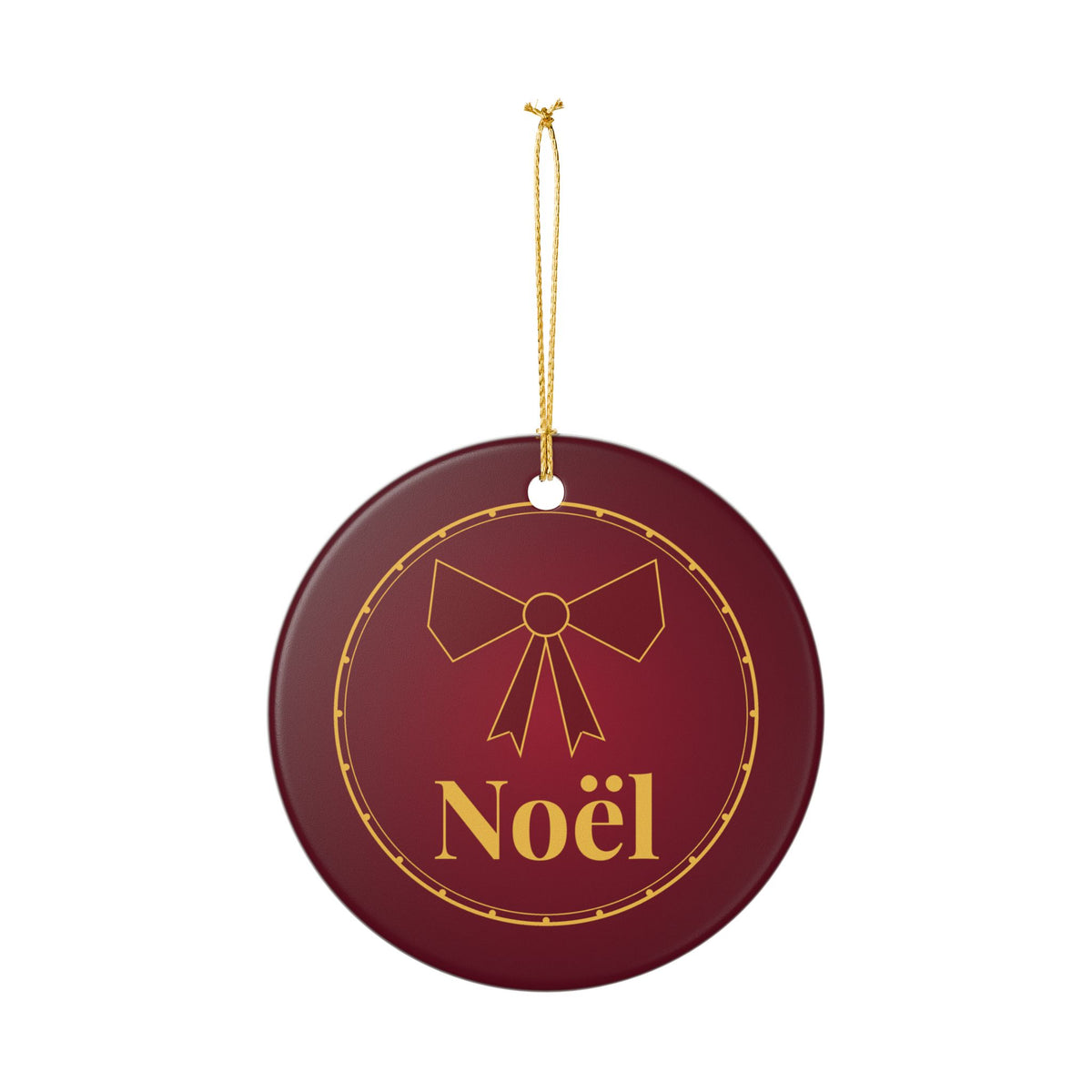 Noel Christmas Ornament Burgundy Gold Velvet Bow Elegant – Gifted Porch, view 4