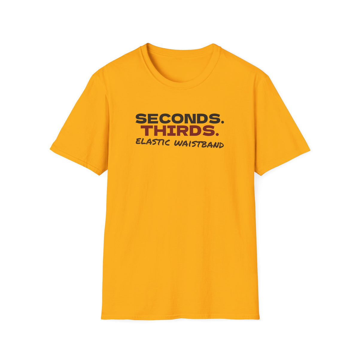 Seconds Thirds Elastic Waistband Funny Thanksgiving T-Shirt – Gifted Porch, view 3