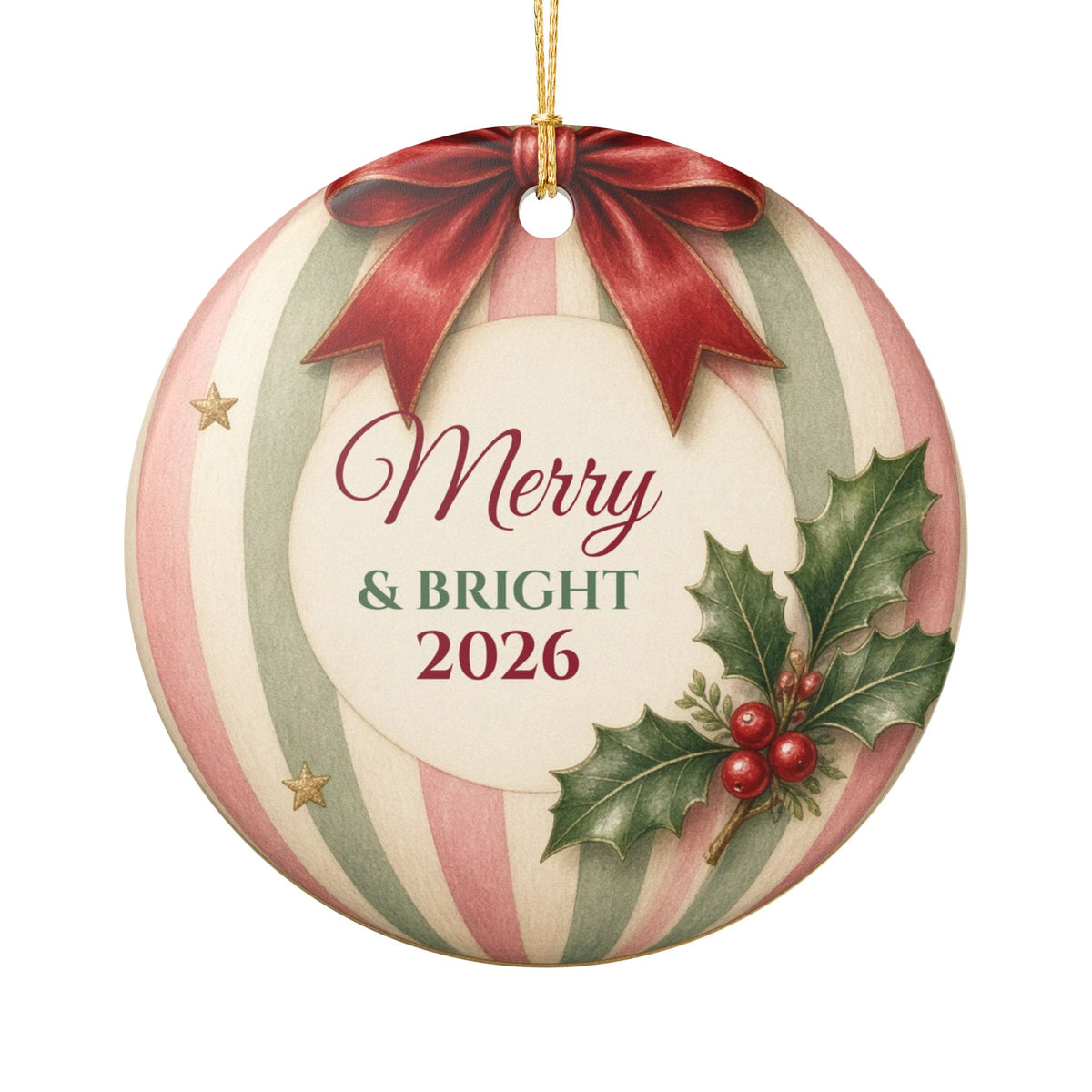 Merry & Bright 2026 Striped Ball Ornament
