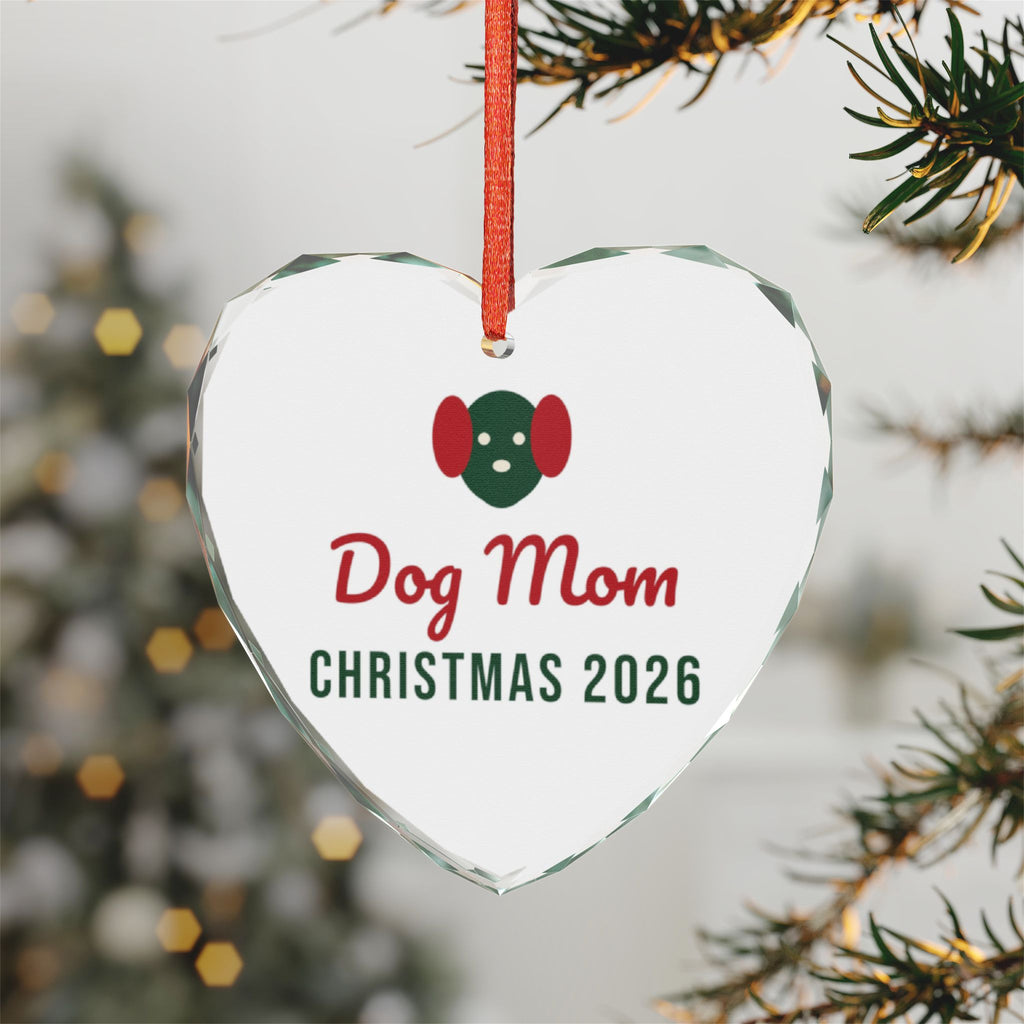 Dog Mom Christmas Glass Heart Ornament