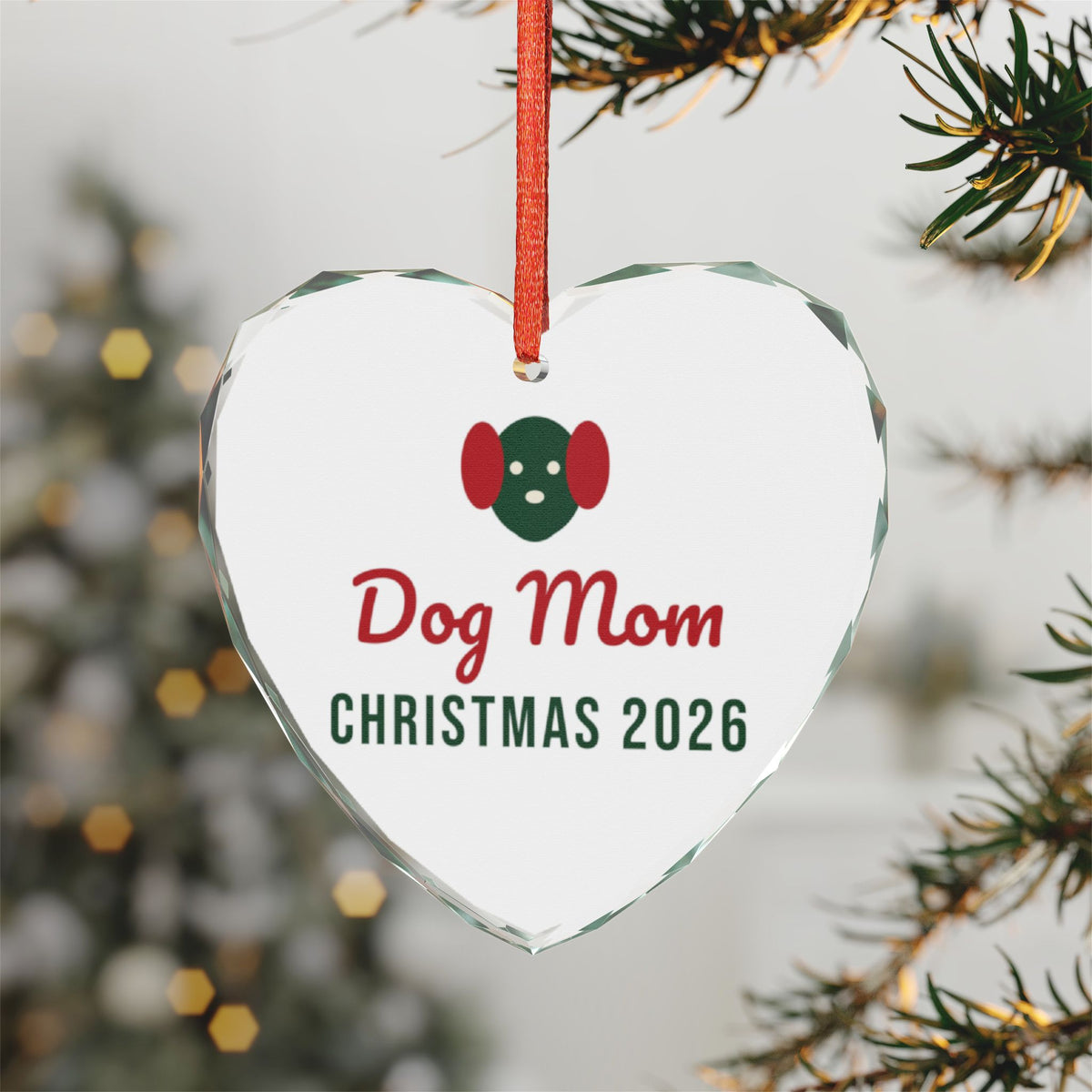 Dog Mom Christmas Glass Heart Ornament