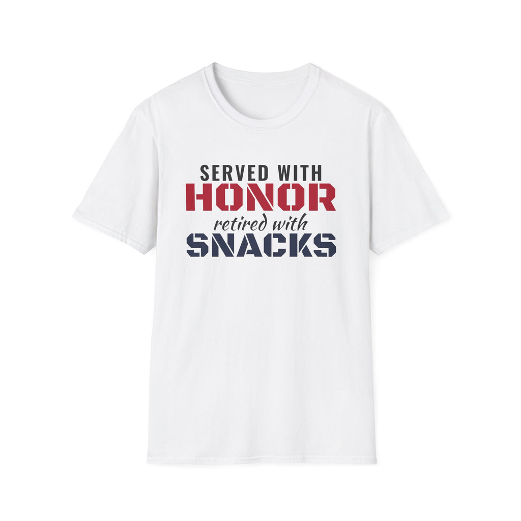 Served With Honor Retired With Snacks Funny Veteran T-Shirt – Gifted Porch, view 1