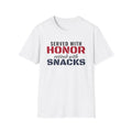 Served With Honor Retired With Snacks Funny Veteran T-Shirt – Gifted Porch, view 1