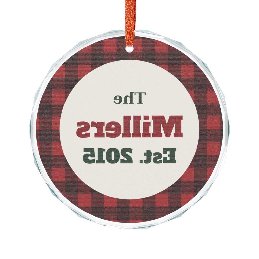 Personalized Family Name Plaid Glass Ornament