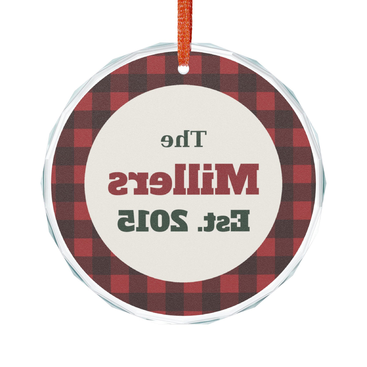 Personalized Family Name Plaid Glass Ornament