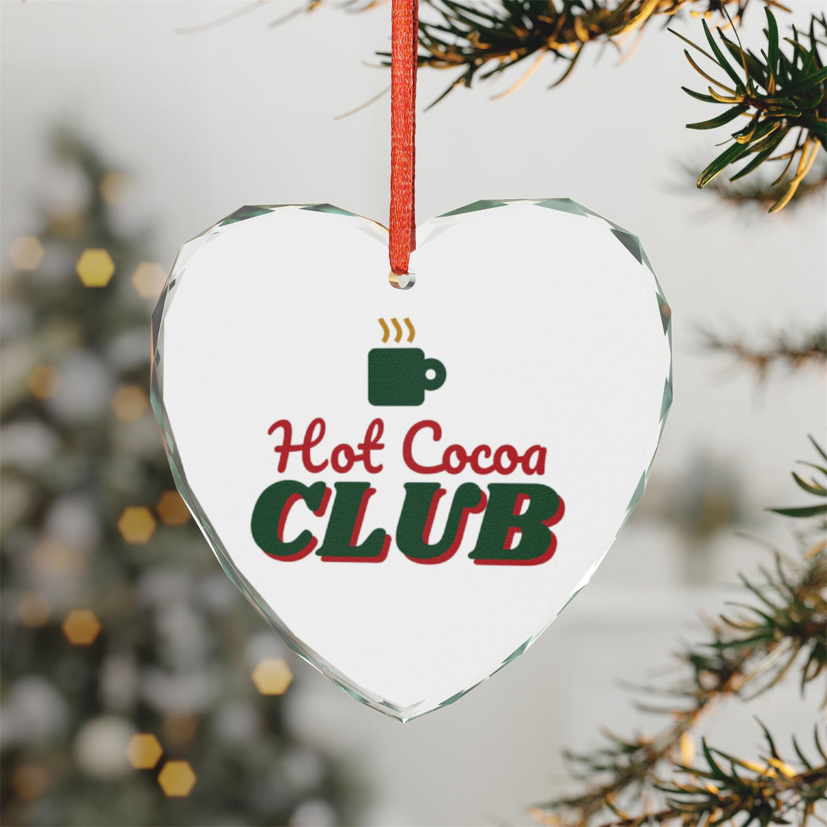 Hot Cocoa Club Glass Heart Ornament