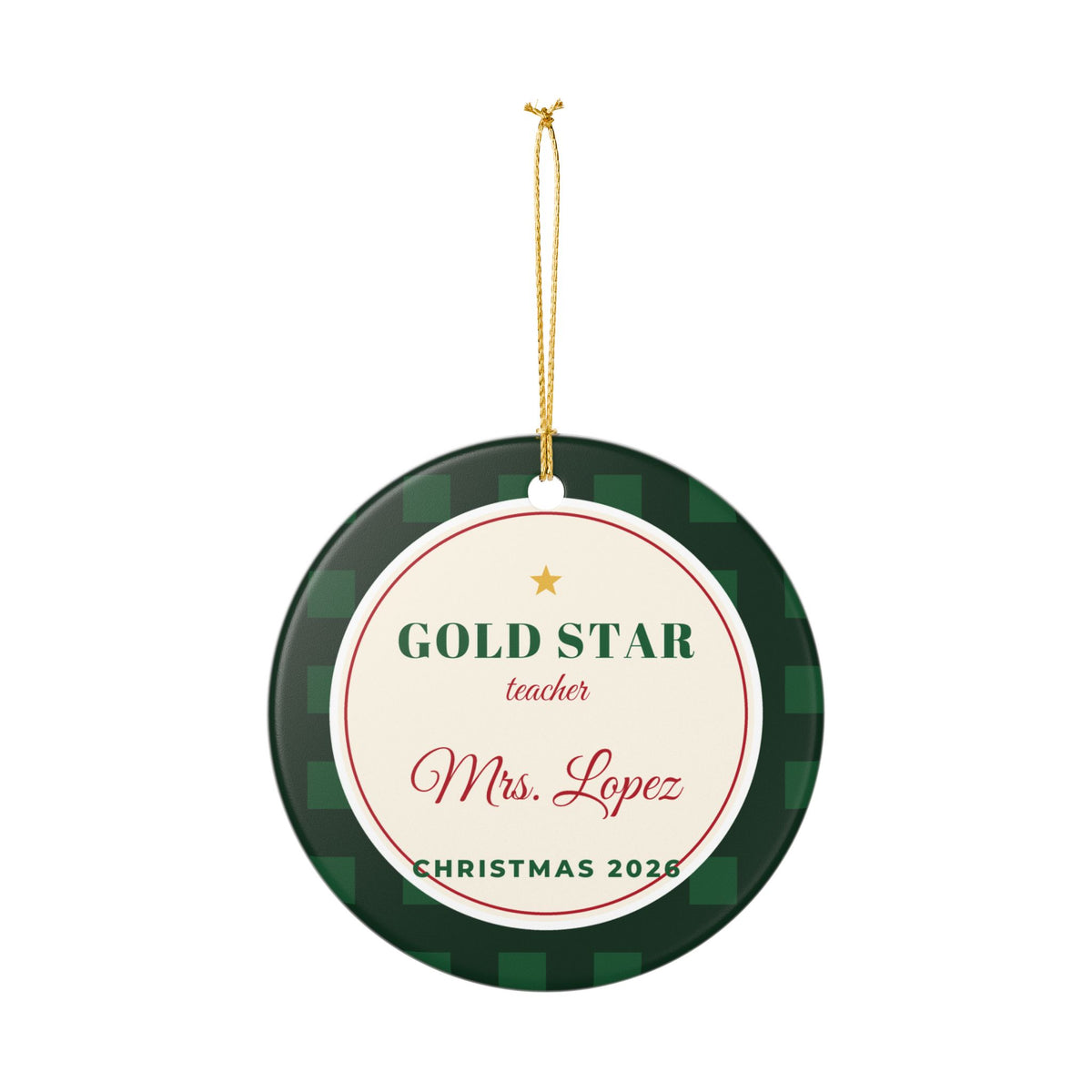 Gold Star Teacher 2026 Personalized Name Christmas Ornament – Gifted Porch, view 4
