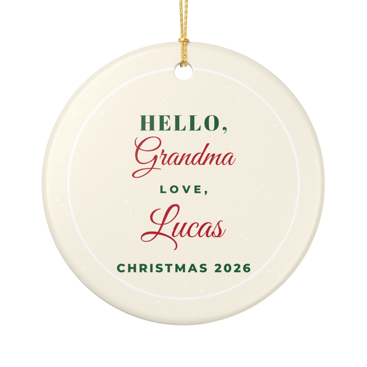 Hello Grandma 2026 Personalized Grandbaby Name Ornament – Gifted Porch, view 2