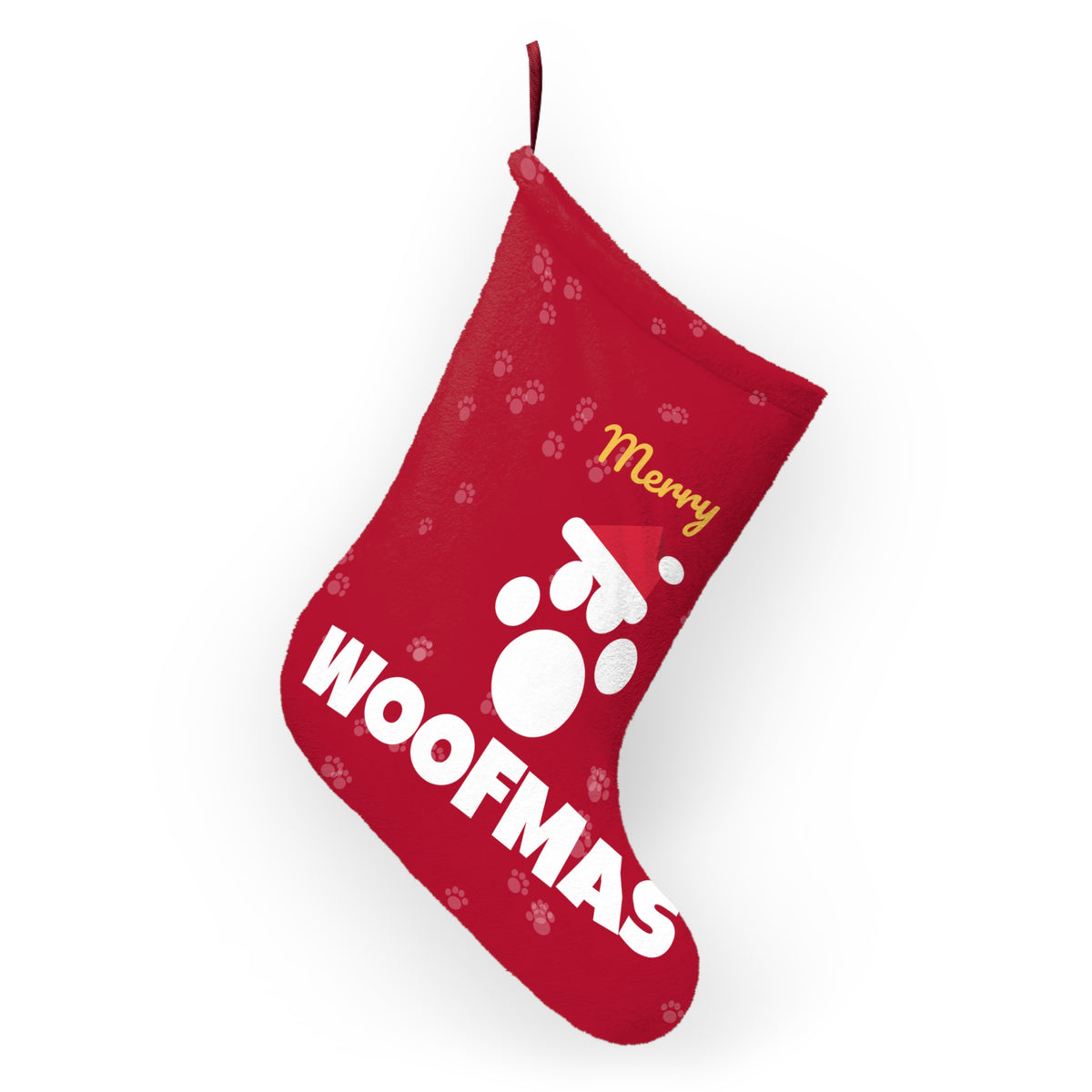 Merry Woofmas Dog Christmas Stocking Fleece Paw Print Pet Stocking – Gifted Porch