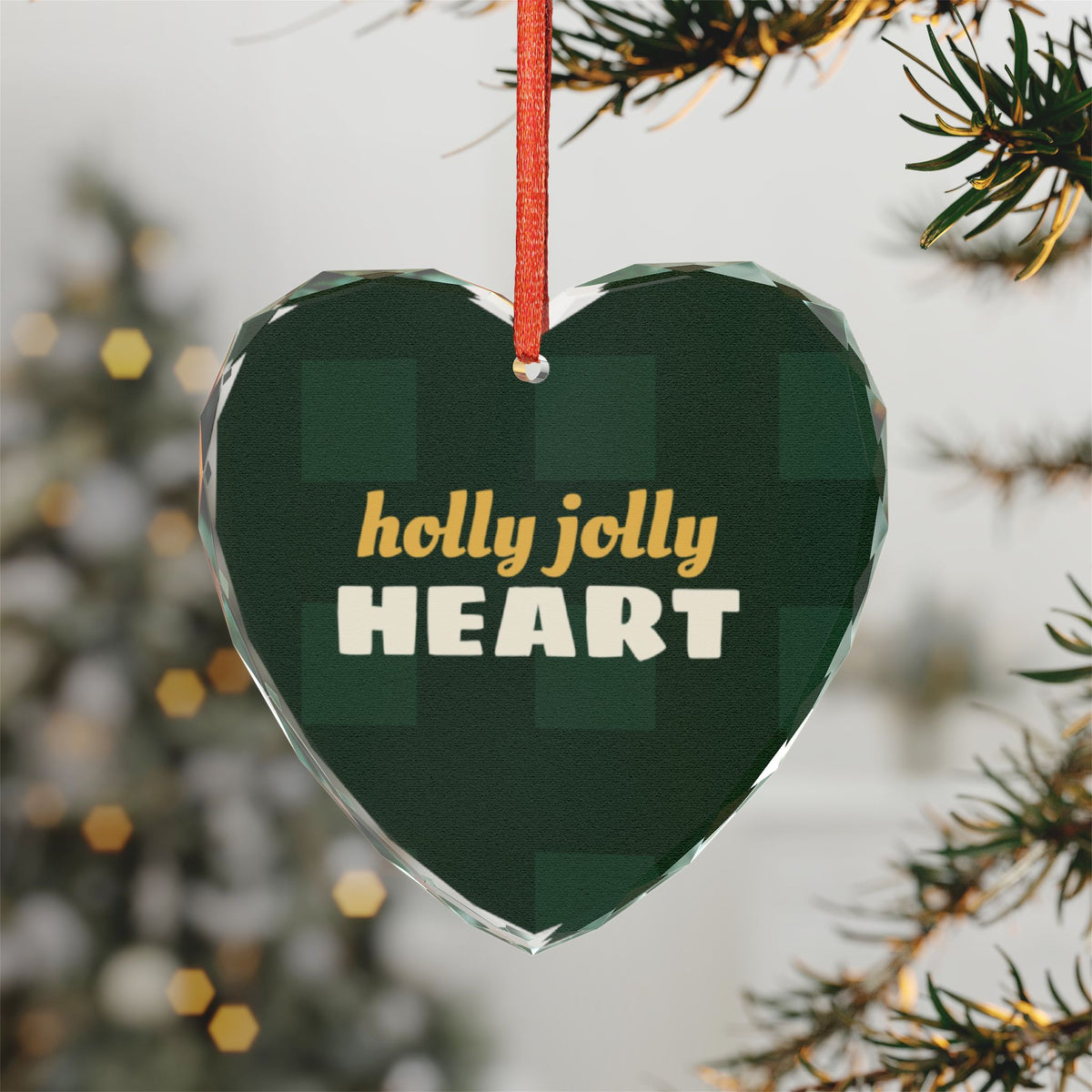 Holly Jolly Heart Glass Heart Ornament