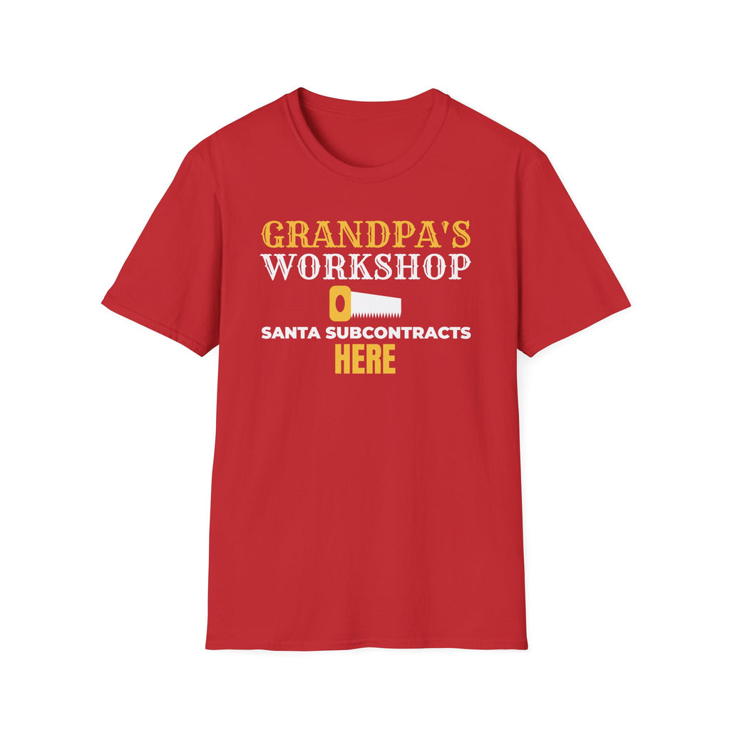 Grandpa's Workshop Santa Subcontracts Here T-Shirt – Gifted Porch, view 4