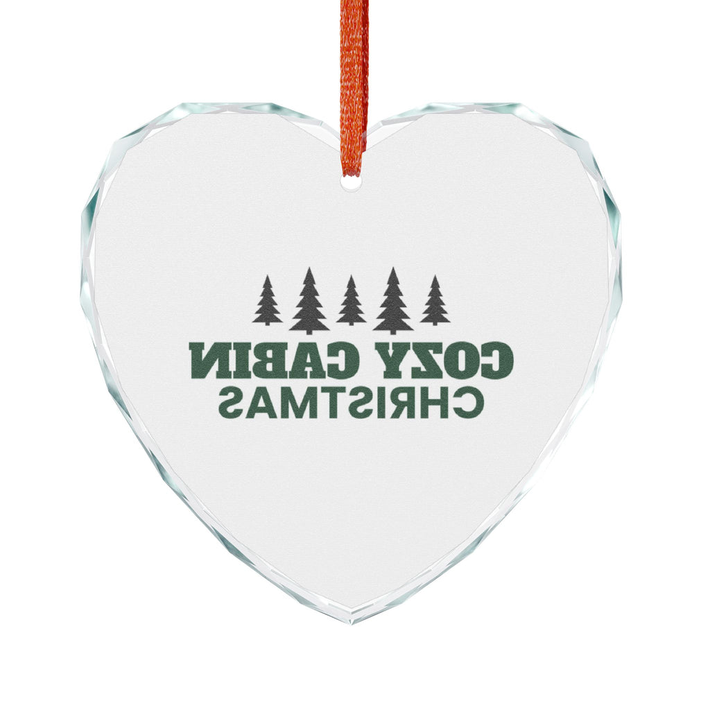 Cozy Cabin Christmas Glass Heart Ornament