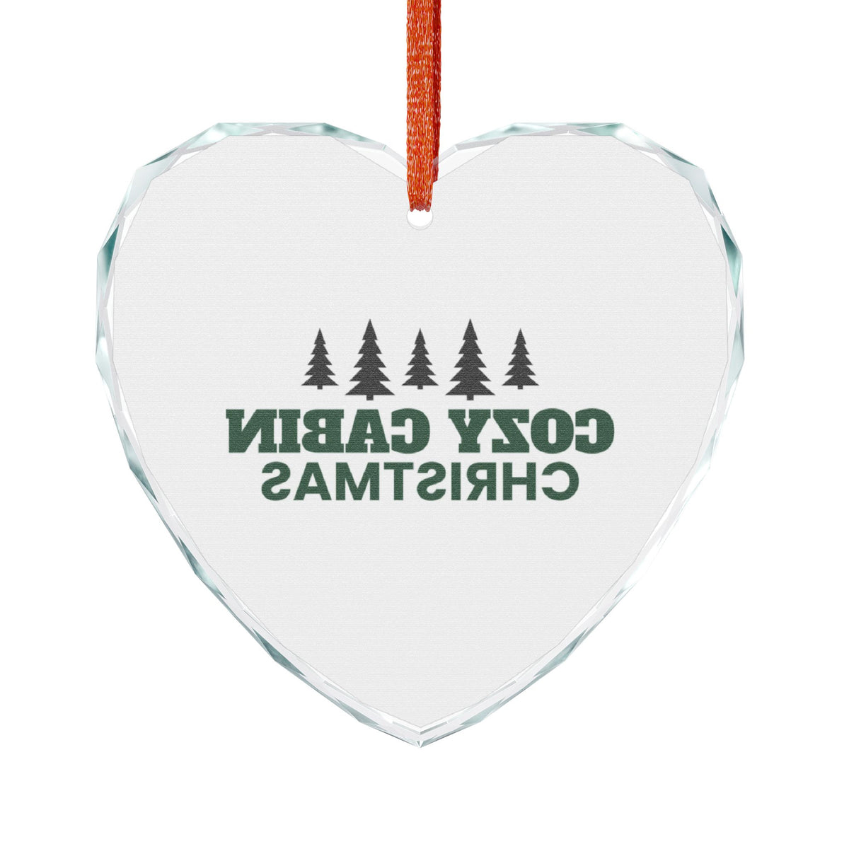 Cozy Cabin Christmas Glass Heart Ornament