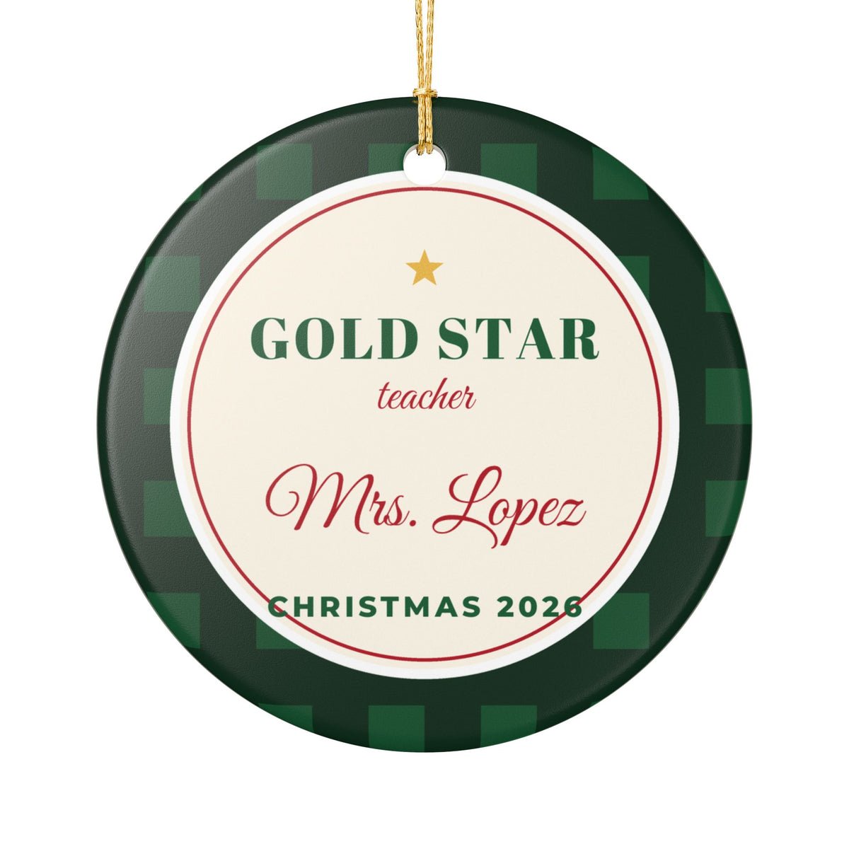 Gold Star Teacher 2026 Personalized Name Christmas Ornament – Gifted Porch, view 1