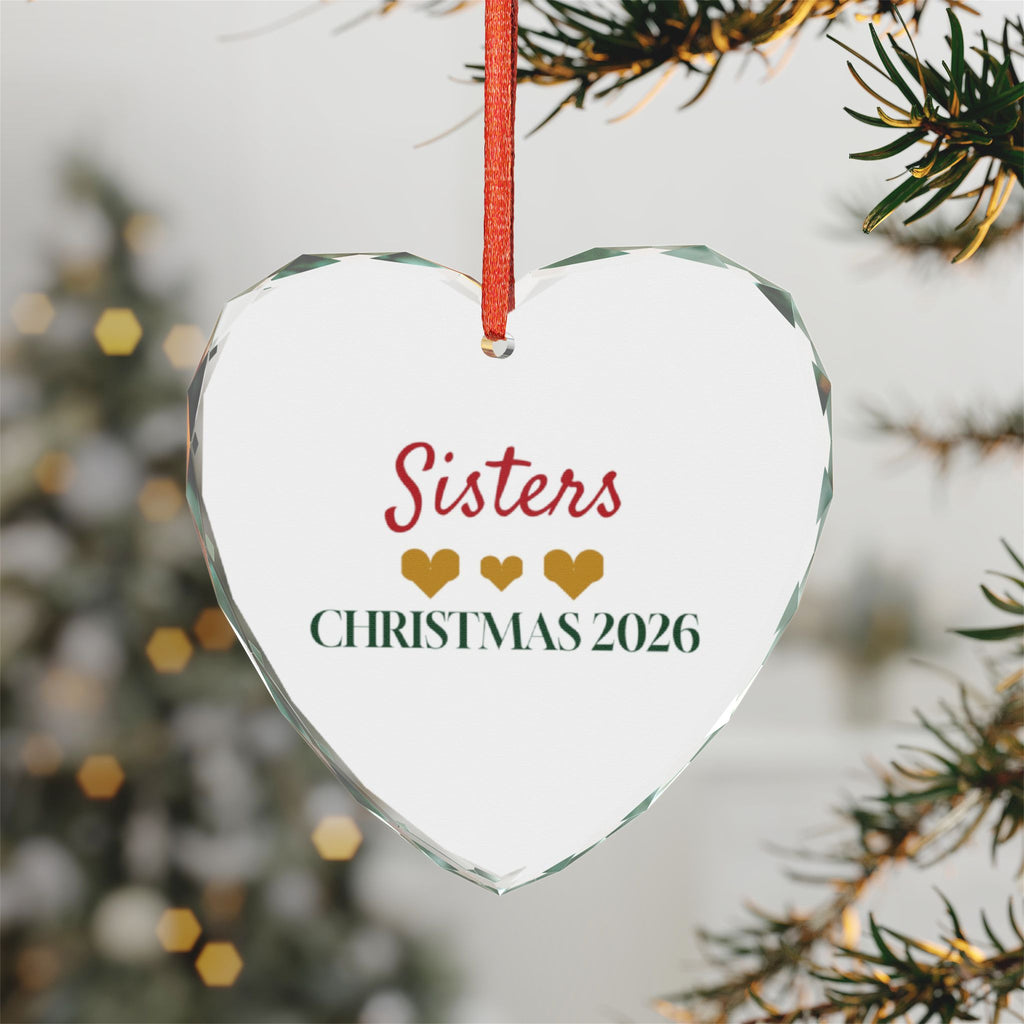 Sisters Christmas 2026 Glass Heart Ornament