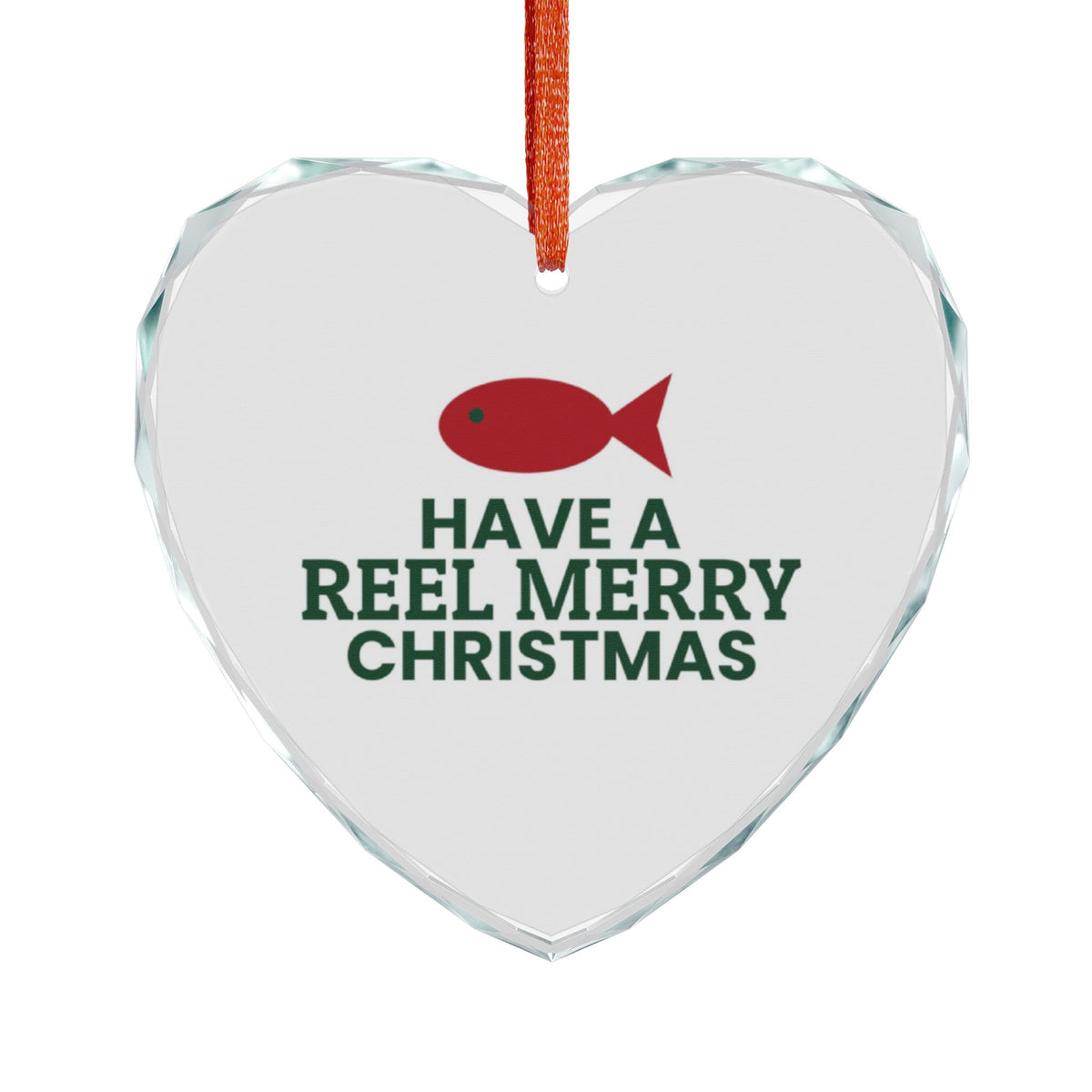 Reel Merry Christmas Glass Heart Ornament