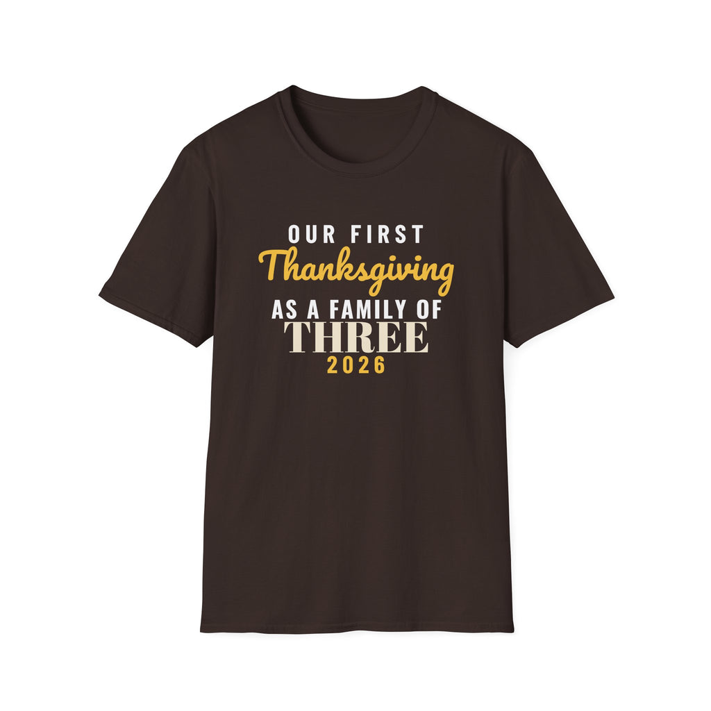 First Thanksgiving As A Family Of Three 2026 T-Shirt – Gifted Porch, view 6