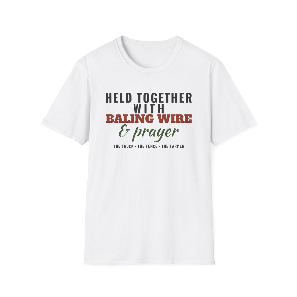 Held Together With Baling Wire And Prayer Funny Farm T-Shirt – Gifted Porch, view 1