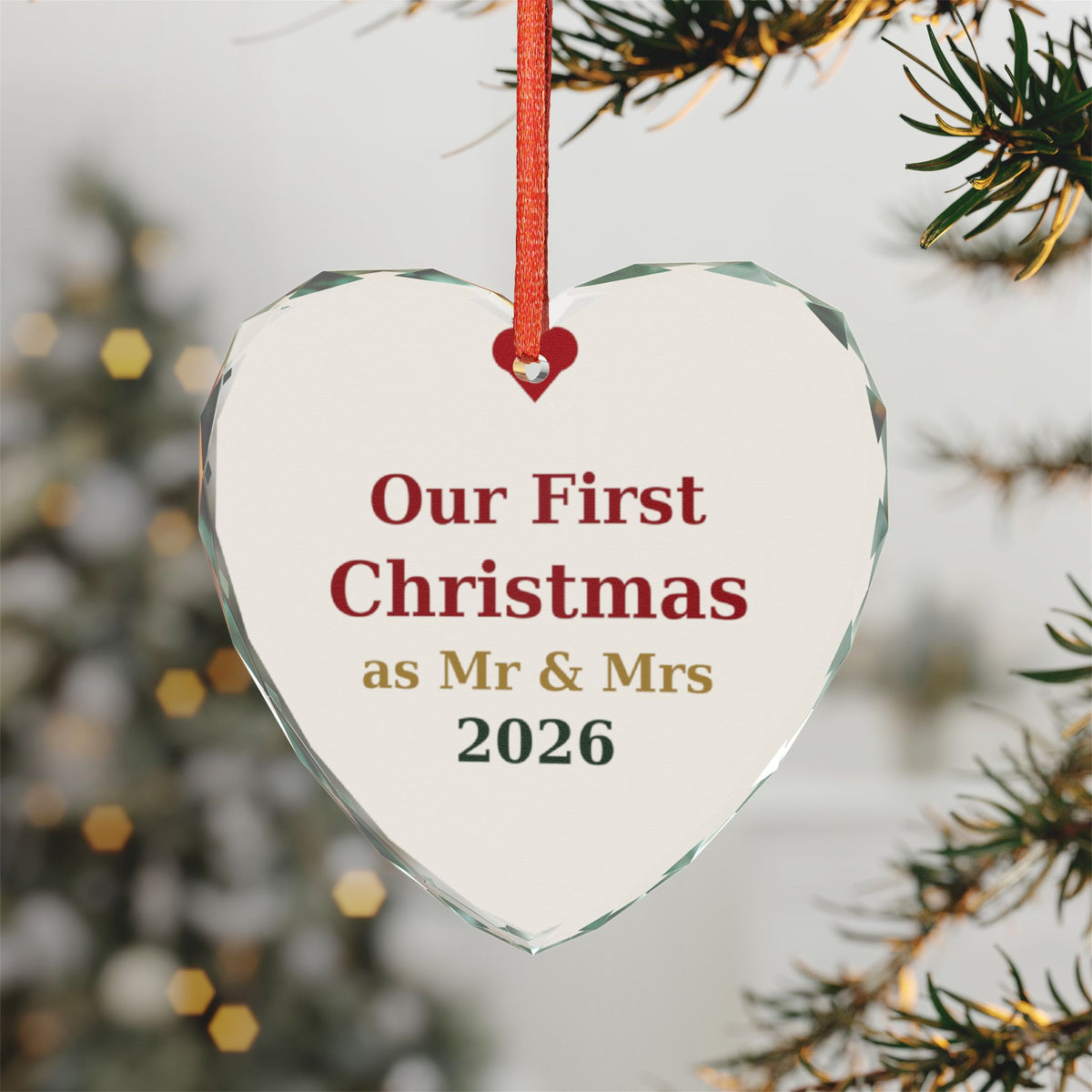 Mr & Mrs First Christmas Crystal Glass Ornament