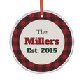 Personalized Family Name Plaid Glass Ornament