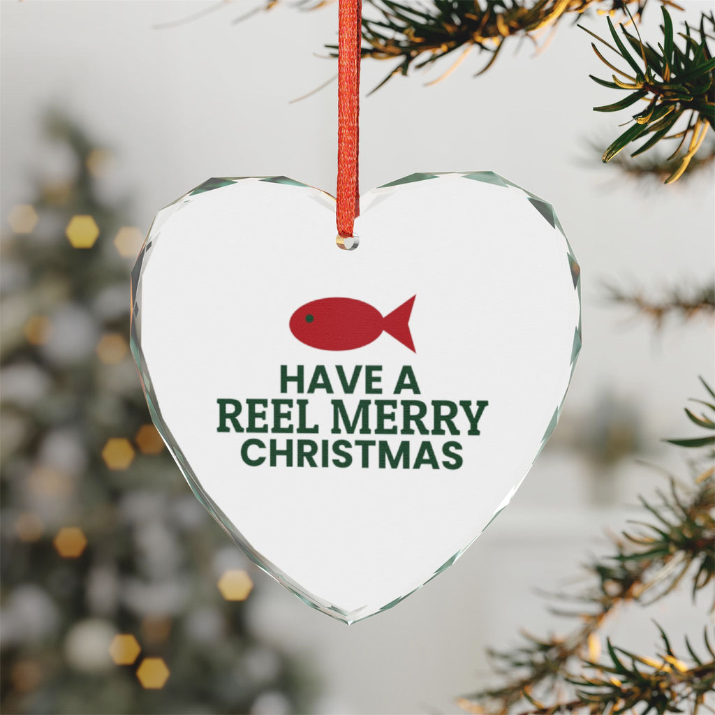 Reel Merry Christmas Glass Heart Ornament
