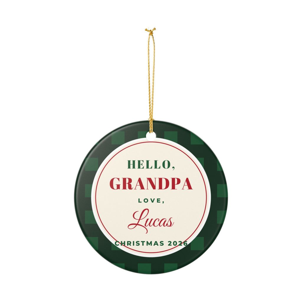 Hello Grandpa 2026 Personalized Grandbaby Name Ornament – Gifted Porch, view 4