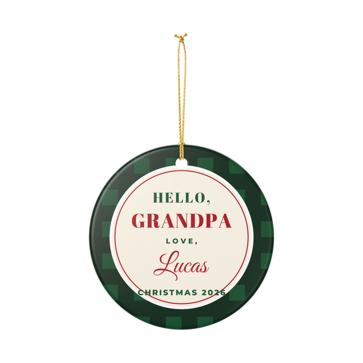 Hello Grandpa 2026 Personalized Grandbaby Name Ornament – Gifted Porch, view 4