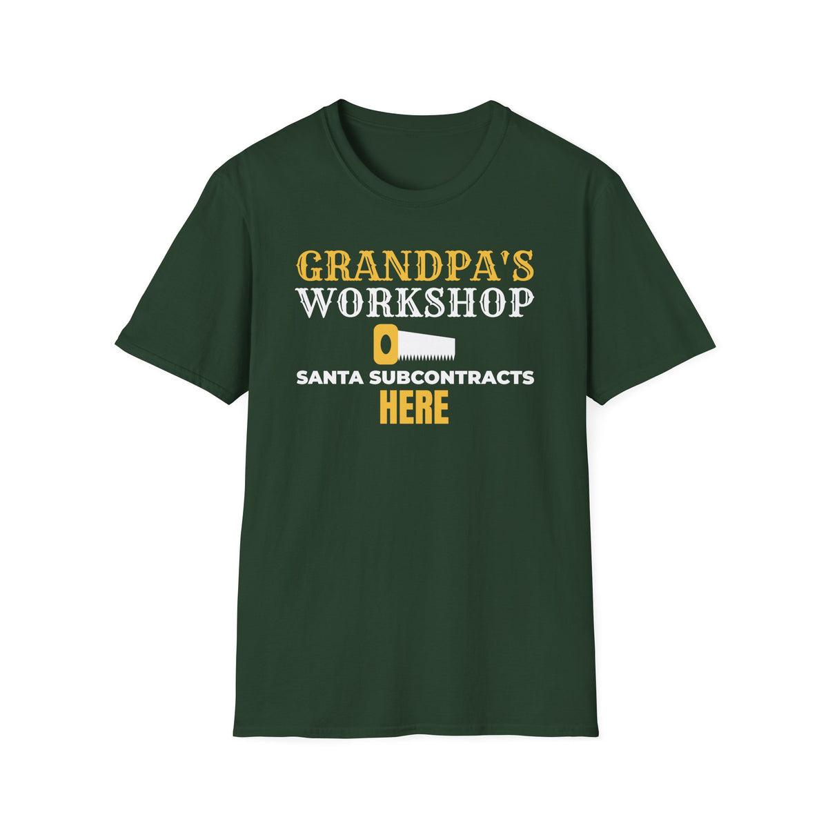 Grandpa's Workshop Santa Subcontracts Here T-Shirt – Gifted Porch, view 3