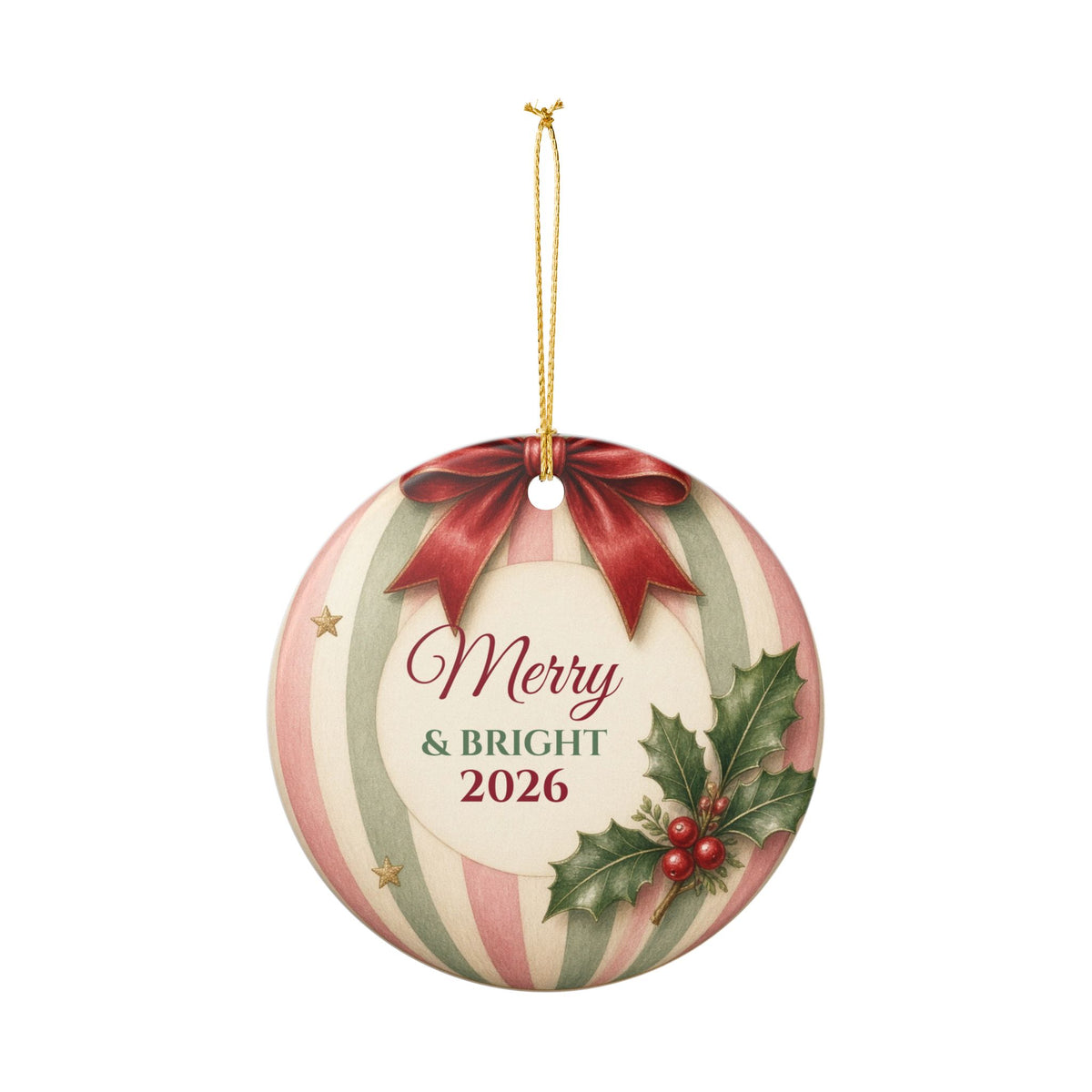 Merry & Bright 2026 Striped Ball Ornament