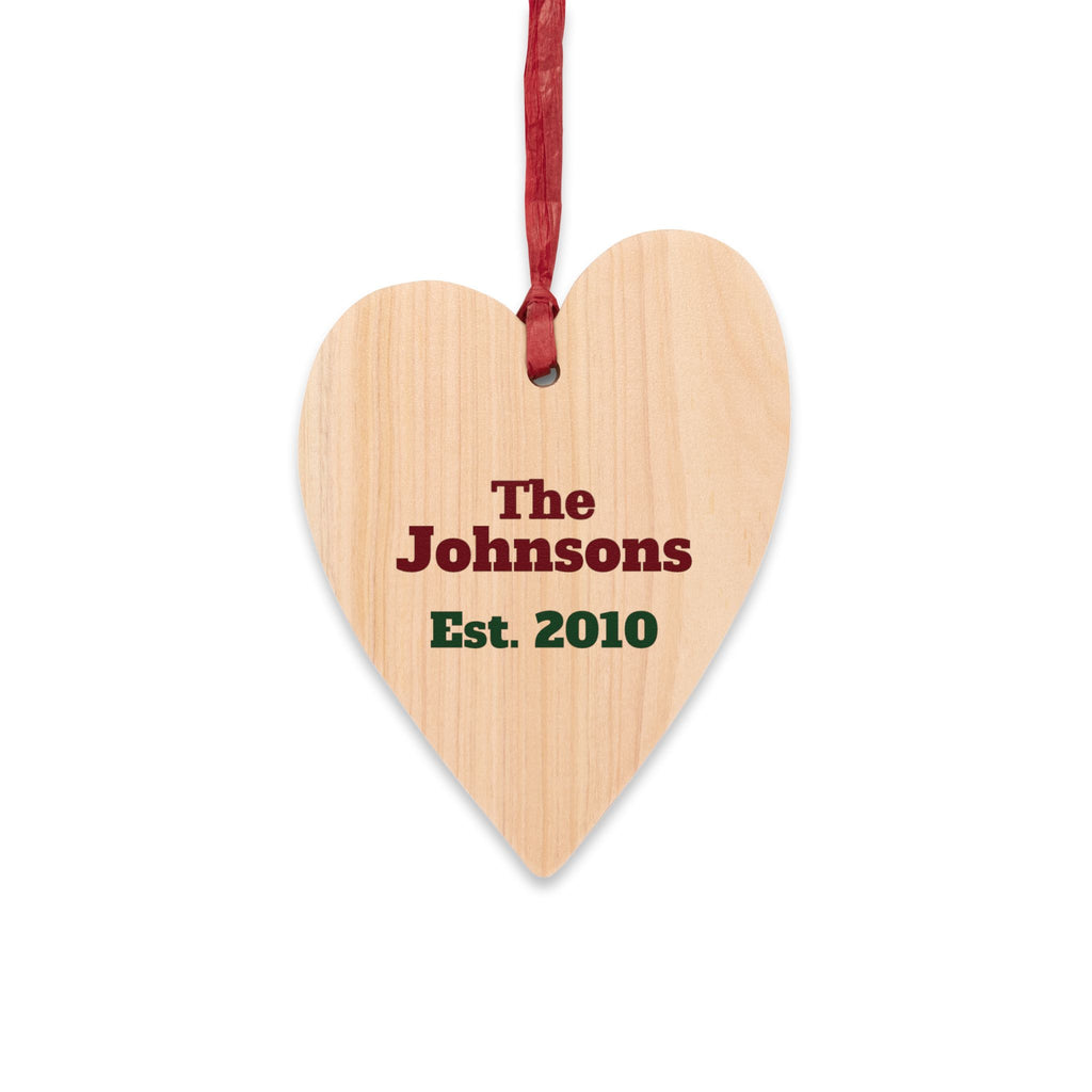 Personalized Family Est. Heart Wood Ornament