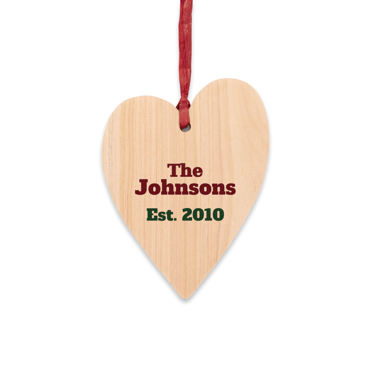 Personalized Family Est. Heart Wood Ornament
