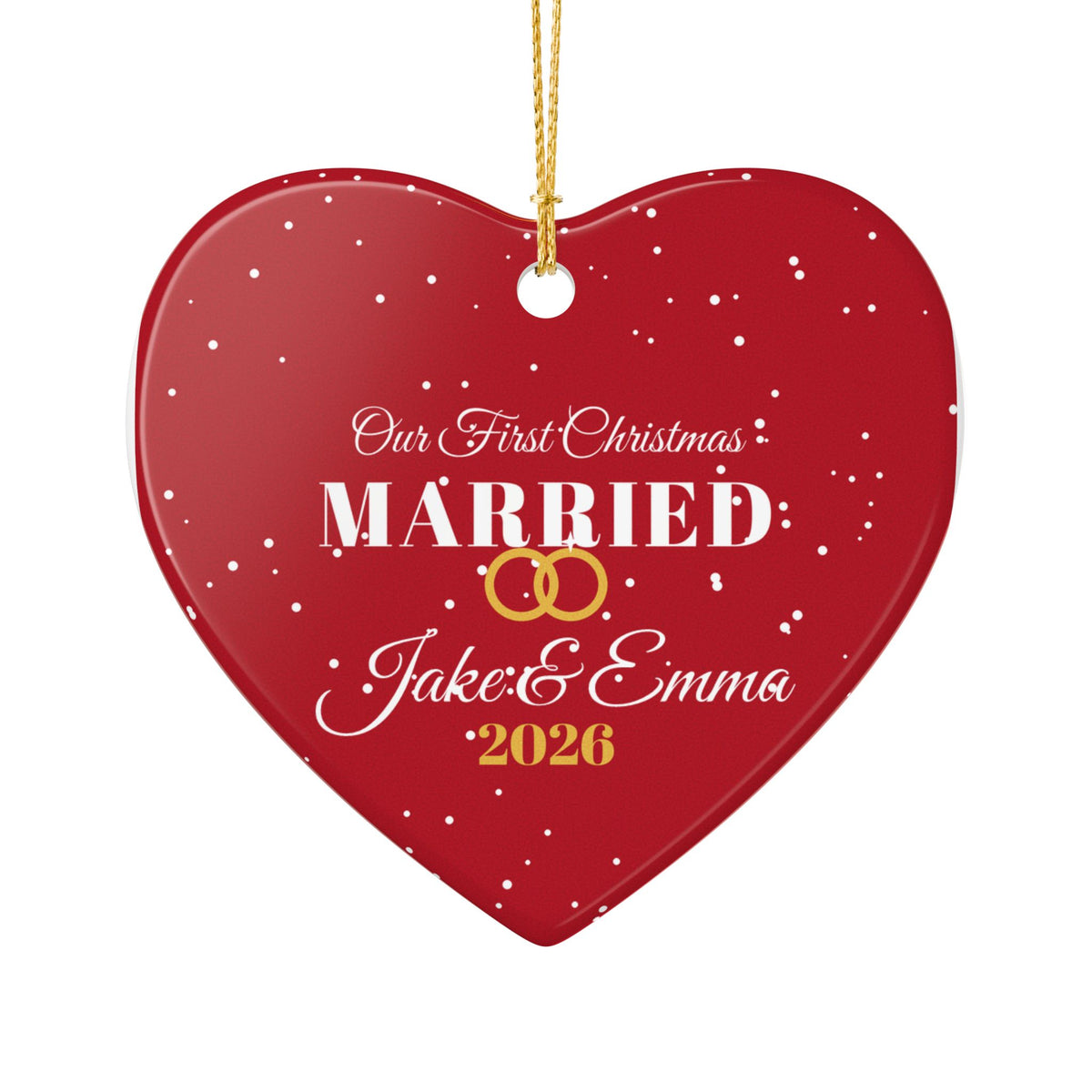 Our First Christmas Married 2026 Personalized Heart Ornament – Gifted Porch, view 1