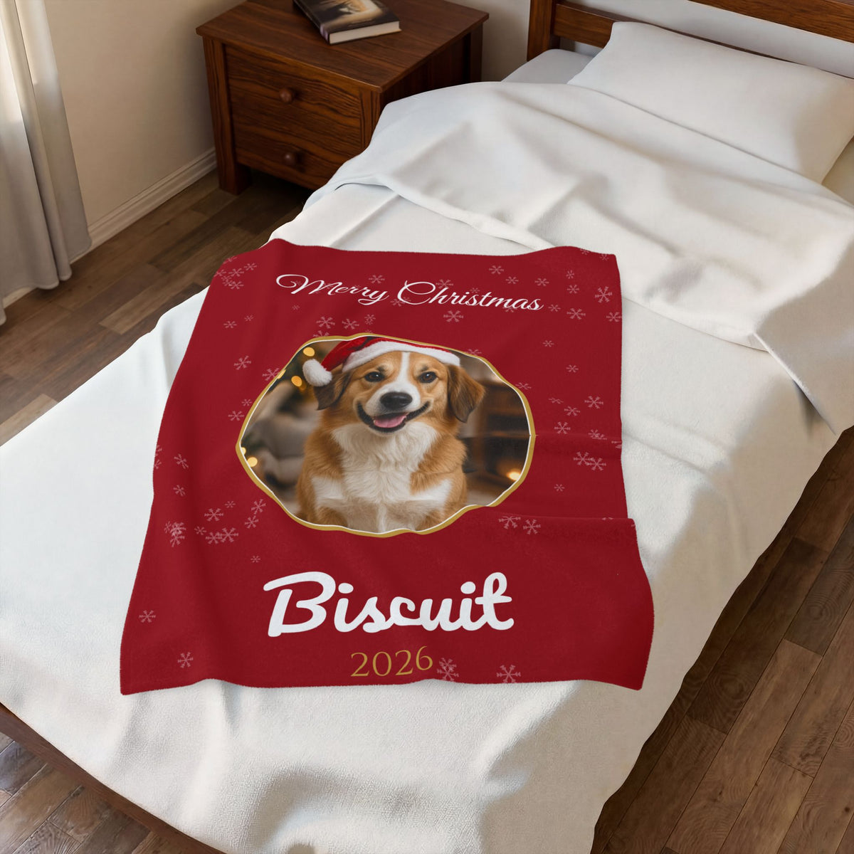 Custom Pet Photo Christmas Blanket With Name – Gifted Porch