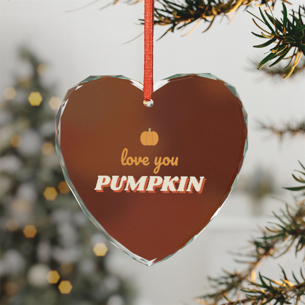 Love You Pumpkin Glass Heart Ornament