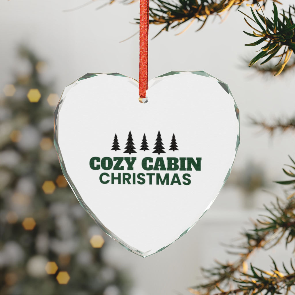 Cozy Cabin Christmas Glass Heart Ornament