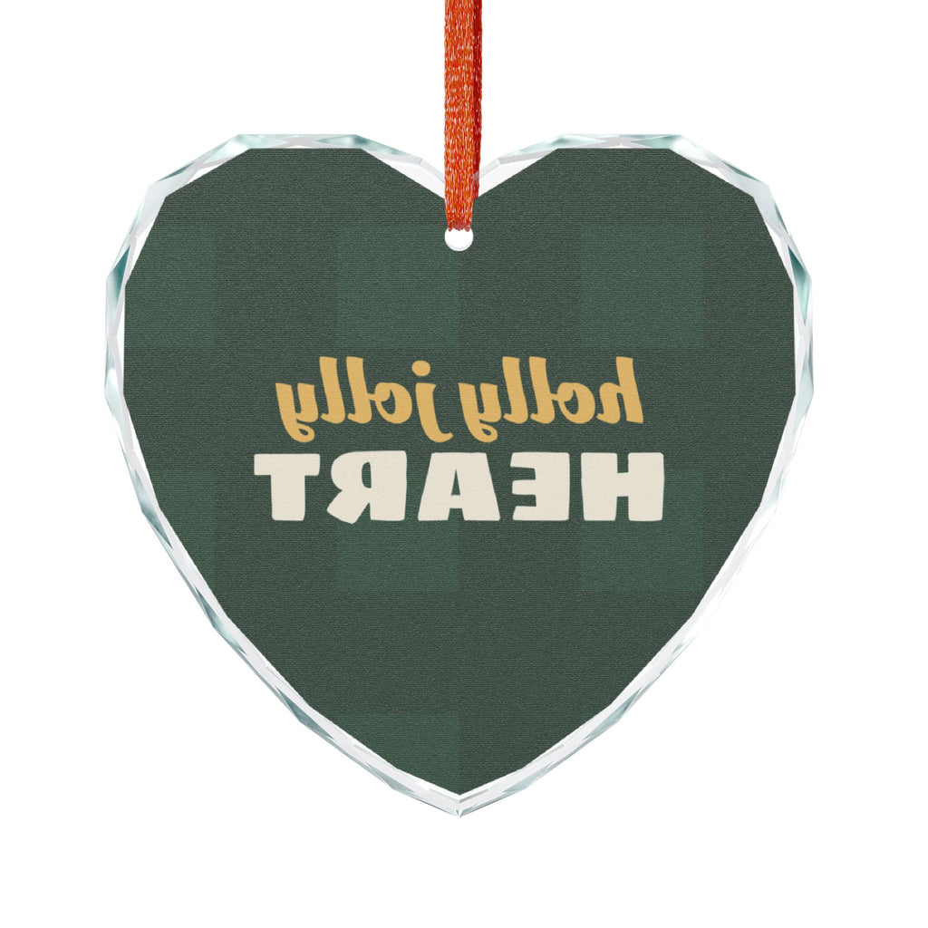 Holly Jolly Heart Glass Heart Ornament