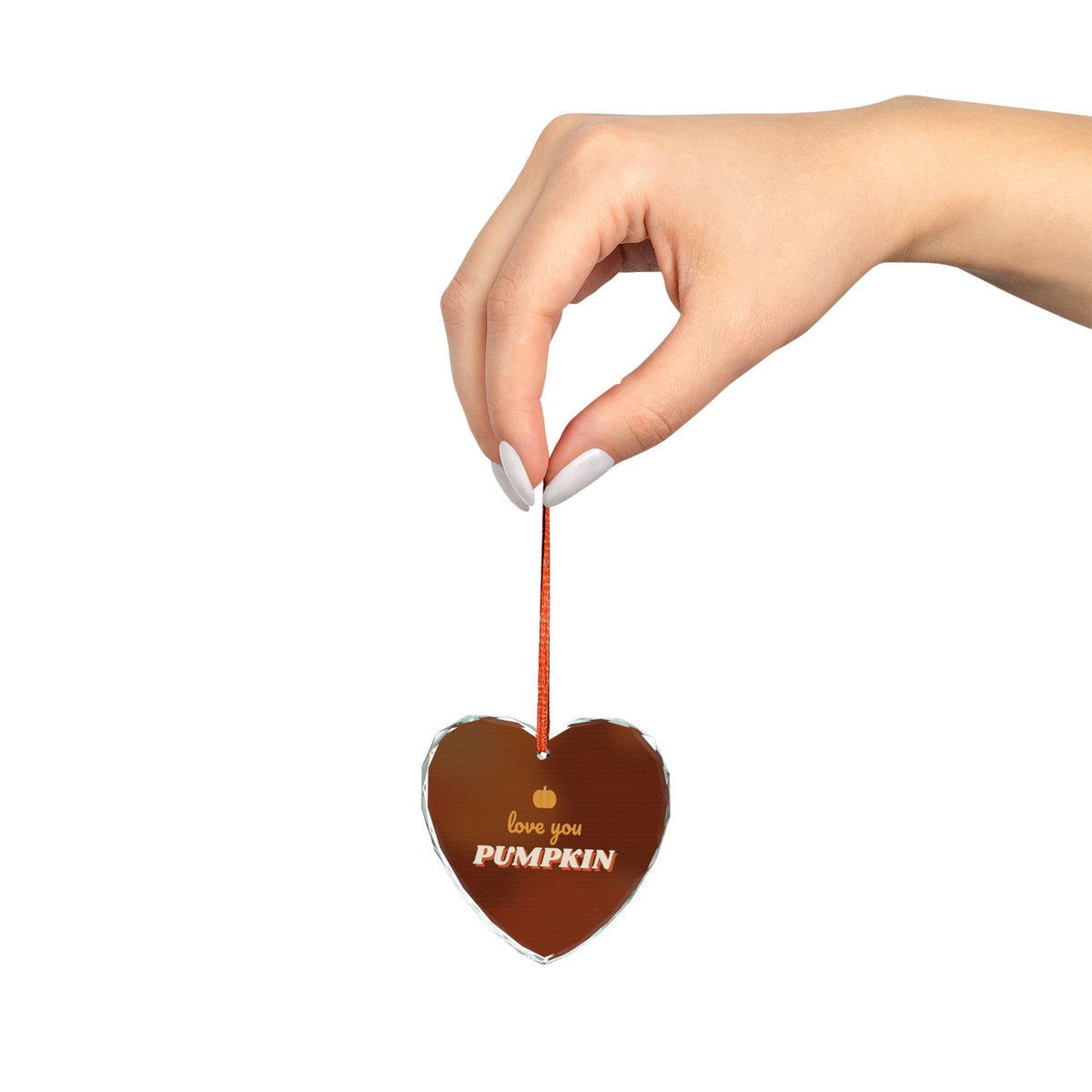 Love You Pumpkin Glass Heart Ornament